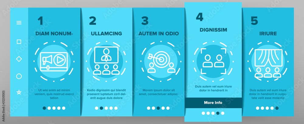 Poster audience social group onboarding mobile app page screen vector. human on computer screen and magnifi