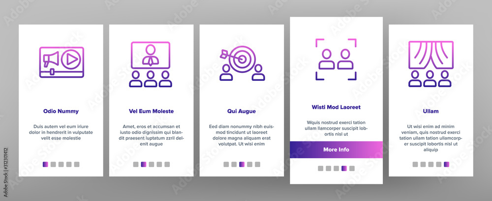 Poster audience social group onboarding mobile app page screen vector. human on computer screen and magnifi