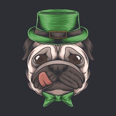 Pug dog head St. patrick's day vector illustration 