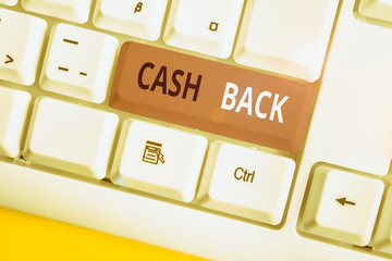 Conceptual hand writing showing Cash Back. Concept meaning denoting a form of incentive offered to...
