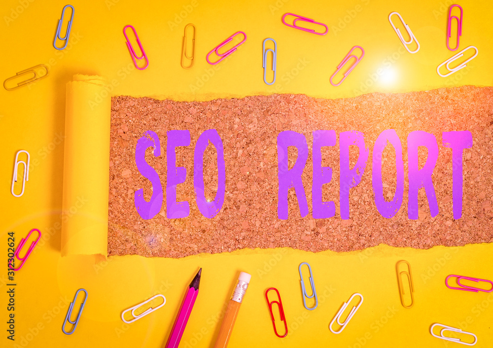Poster conceptual hand writing showing seo report. concept meaning notifying on how website is performing i
