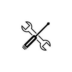 Screwdriver and wrench tool vector icon on white background.