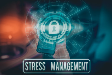 Text sign showing Stress Management. Business photo showcasing method of limiting stress and its effects by learning ways Picture photo system network scheme modern technology smart device