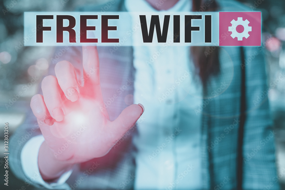 Poster text sign showing free wifi. business photo showcasing let you connect to the internet in public pla