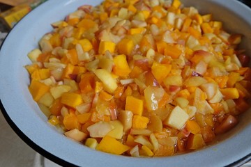 Homemade pumpkin jam with apples. A delicious treat with tea.