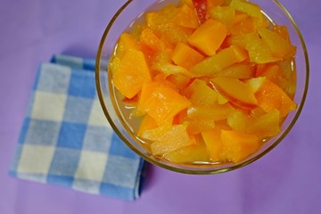 Homemade pumpkin jam with apples. A delicious treat with tea.