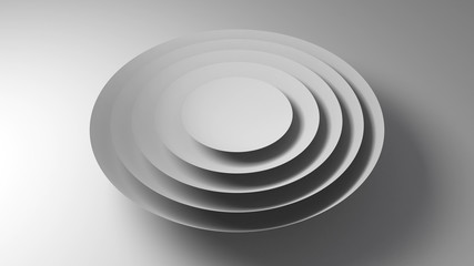 Abstract geometric installation, gray round minimal object, 3d