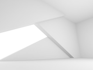 Abstract empty white room, interior with geometric installation 3 d