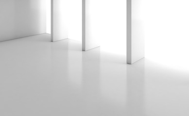 Abstract empty white room interior with columns near light window