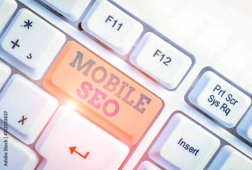 Poster handwriting text writing mobile seo. conceptual photo process of optimizing a website to rank for mo