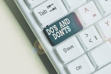 Word writing text Do S And Don tS. Business photo showcasing Rules or customs concerning some...