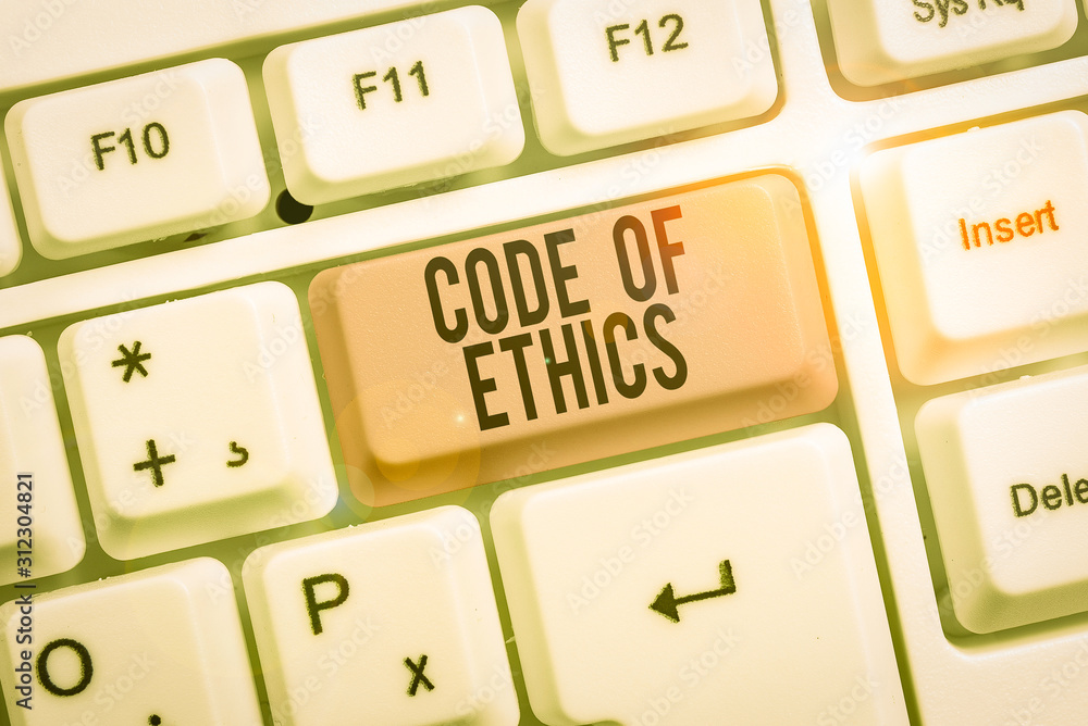 Poster writing note showing code of ethics. business concept for moral rules ethical integrity honesty good