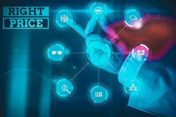 Handwriting text writing Right Price. Conceptual photo the amount of money that it is reasonable for the product Picture photo system network scheme modern technology smart device