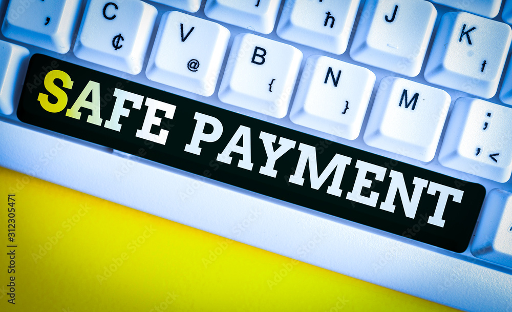 Poster writing note showing safe payment. business concept for webpage where credit card numbers are entere