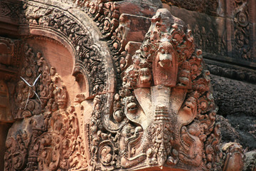 Temple architecture, sculptures and big trees in Southeast Asian countries