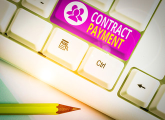 Word writing text Contract Payment. Business photo showcasing payments made by payer to the payee...