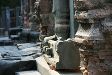 Temple architecture, sculptures and big trees in Southeast Asian countries