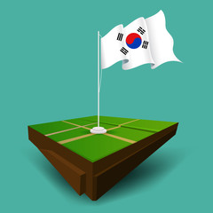 south korea waving vector flag on the soil