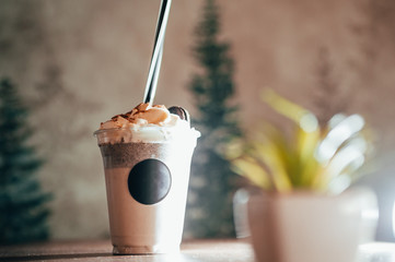 milk shake with cookie close up