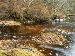 landscape with sandstone cliff on river bank