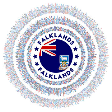Falklands symbol. Radiant country flag with colorful rays. Shiny sunburst with Falklands flag. Attractive vector illustration.