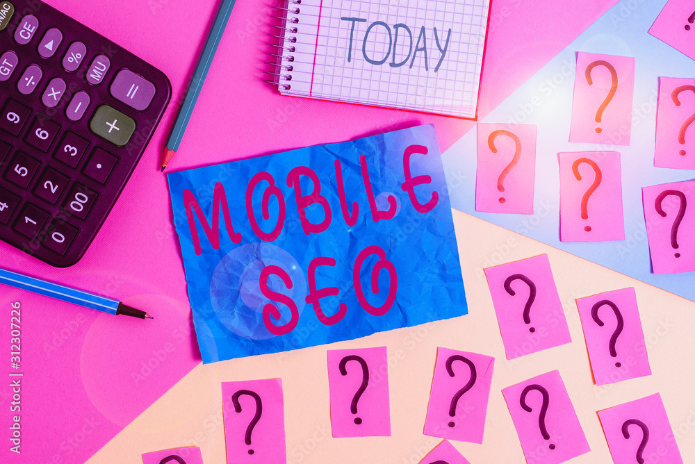 Poster handwriting text writing mobile seo. conceptual photo process of optimizing a website to rank for mo