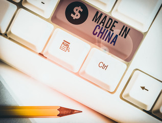 Handwriting text writing Made In China. Conceptual photo Wholesale Industry Marketplace Global...