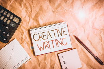 Text sign showing Creative Writing. Business photo text fiction or poetry which displays...