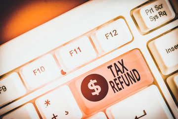 Text sign showing Tax Refund. Business photo showcasing refund on tax when the tax liability is less than the tax paid