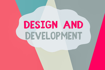 Conceptual hand writing showing Design And Development. Concept meaning Defining the Specification of Products and Services Geometric Background Triangles for Business Presentations Web