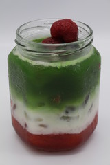 Strawberry matcha with strawberry on top