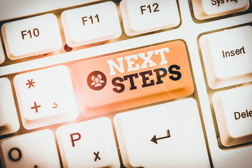 Conceptual hand writing showing Next Steps. Concept meaning something you do or plan after you ve...