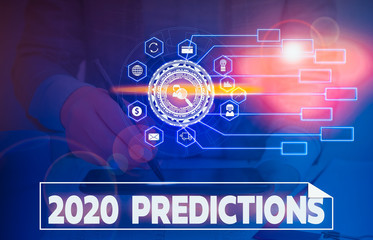 Word writing text 2020 Predictions. Business photo showcasing statement about what you think will happen in 2020 Picture photo system network scheme modern technology smart device