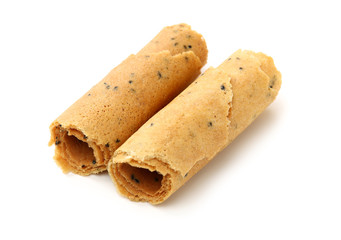 Waffle rolls isolated on white background 