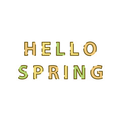 Hello spring. Line art text for banner, card, poster. Color vector illustration with contour. Isolated flat icon on white background