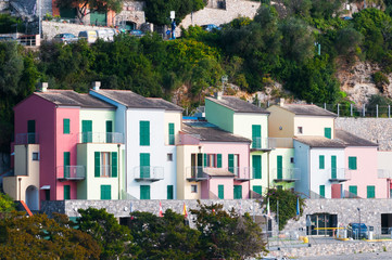 Fototapeta na wymiar Colorful pastel houses in Portovenere, Italy
