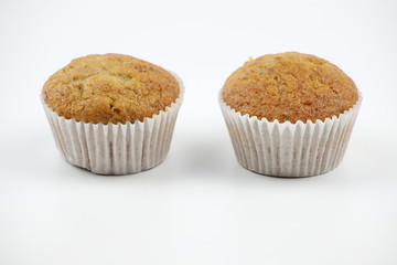 Banana cup cake on white background