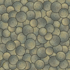 Illustration seamless pattern. Japanese silver coins randomly scattered in three types with a face value of 50 sen © GAlexS