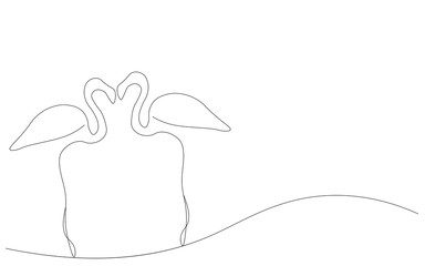 Flamingo love continuous line drawing, vector illustration