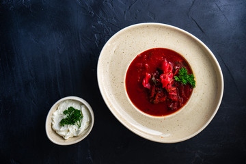 Traditional ukrainian red borscht