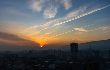 Fototapeta na wymiar Sunrise over Tbilisi, Georgia