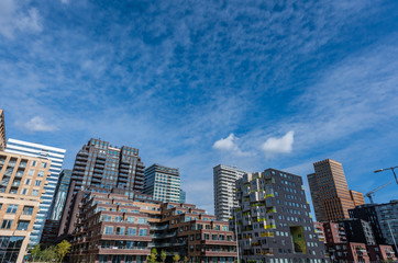 glass tower buildings in the financial center of the city of Amsterdam called zuid-as or south-axe