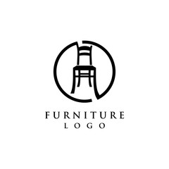 Vector of furniture logo with wood chair design as icon   isolated white bakground eps format