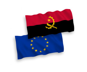 Flags of European Union and Angola on a white background