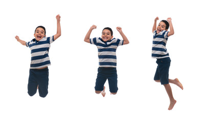 Young Happy Boy Jumping Over Background