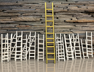 ladder golden on a wall  competitive advantage - 3d rendering © sea and sun