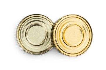 Closed tin cans on white.