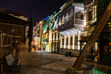 Fototapeta na wymiar Night view of Tbilisi city downtown
