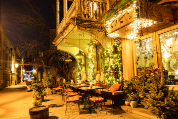 Fototapeta na wymiar Night view of Tbilisi city downtown