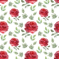Plexiglas foto achterwand Watercolor seamless pattern scarlet rose festive © Ellivelli